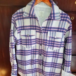 Joie long shirt/jacket plaid purple pink snap front s/p Oversized Cabincore